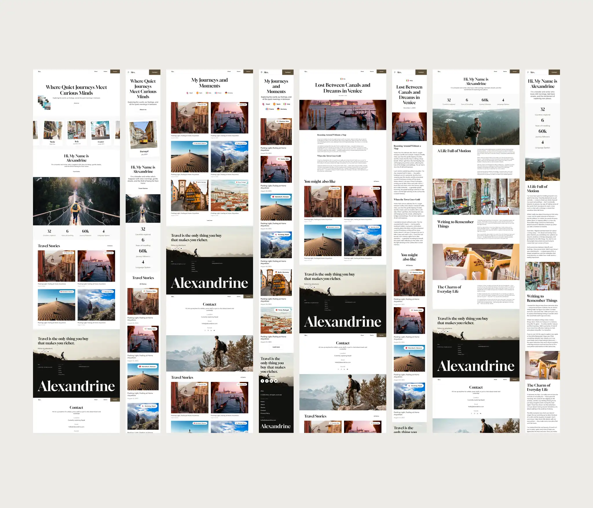 Alexandrine – Travel Blog Website Template UI Screens